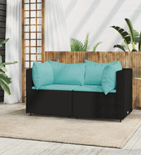 Garten-Ecksofas mit Kissen 2 Stk. Schwarz Poly Rattan