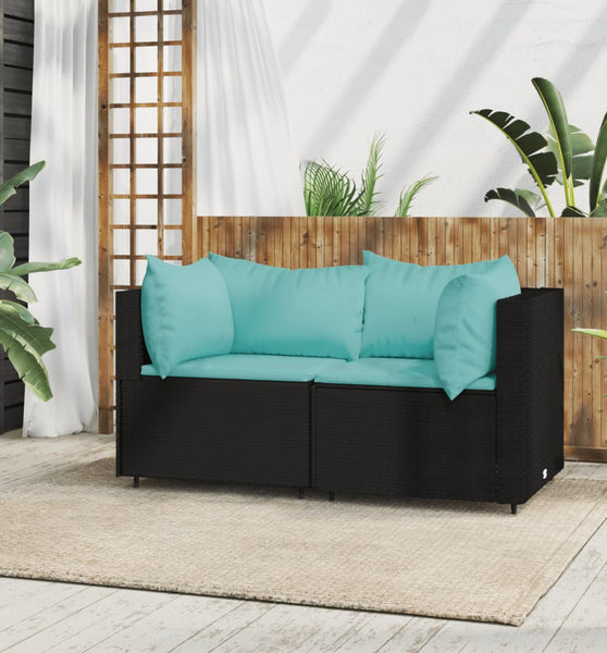 Garten-Ecksofas mit Kissen 2 Stk. Schwarz Poly Rattan