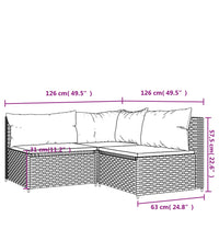 3-tlg. Garten-Lounge-Set mit Kissen Schwarz Poly Rattan