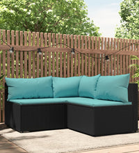 3-tlg. Garten-Lounge-Set mit Kissen Schwarz Poly Rattan