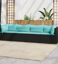 4-tlg. Garten-Lounge-Set mit Kissen Schwarz Poly Rattan