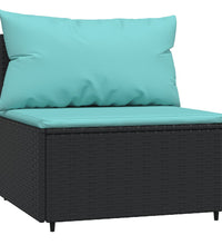 Garten-Mittelsofa mit Kissen Schwarz Poly Rattan