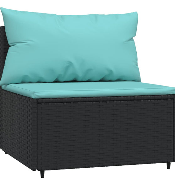 Garten-Mittelsofa mit Kissen Schwarz Poly Rattan