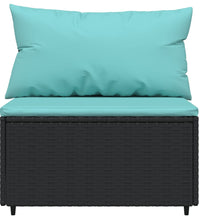 Garten-Mittelsofa mit Kissen Schwarz Poly Rattan