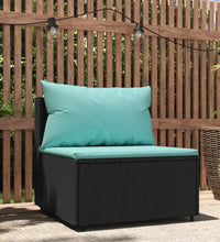 Garten-Mittelsofa mit Kissen Schwarz Poly Rattan