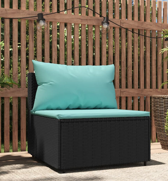 Garten-Mittelsofa mit Kissen Schwarz Poly Rattan