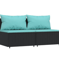 Garten-Mittelsofas mit Kissen 2 Stk. Schwarz Poly Rattan