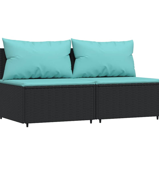 Garten-Mittelsofas mit Kissen 2 Stk. Schwarz Poly Rattan