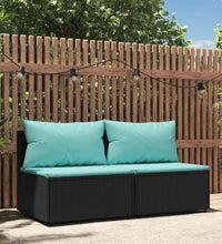 Garten-Mittelsofas mit Kissen 2 Stk. Schwarz Poly Rattan