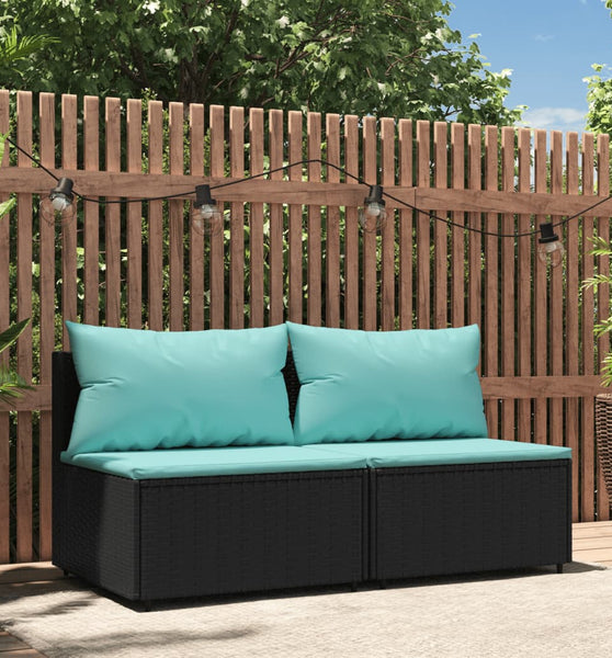 Garten-Mittelsofas mit Kissen 2 Stk. Schwarz Poly Rattan