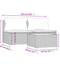 3-tlg. Garten-Lounge-Set mit Kissen Schwarz Poly Rattan