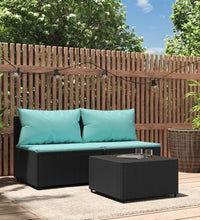 3-tlg. Garten-Lounge-Set mit Kissen Schwarz Poly Rattan