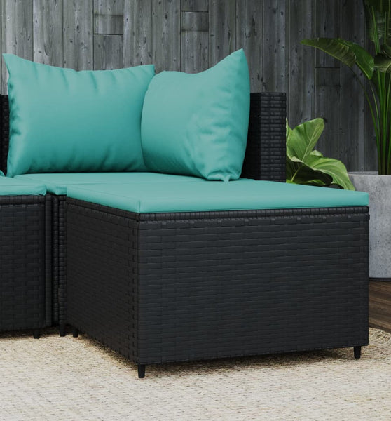 Gartenhocker mit Kissen Schwarz Poly Rattan