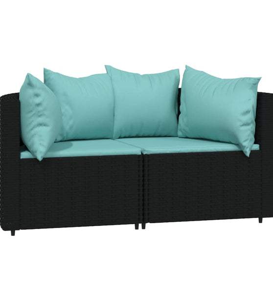 Garten-Ecksofas mit Kissen 2 Stk. Schwarz Poly Rattan