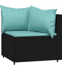 3-tlg. Garten-Lounge-Set mit Kissen Schwarz Poly Rattan