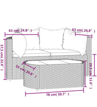 3-tlg. Garten-Lounge-Set mit Kissen Schwarz Poly Rattan