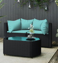 3-tlg. Garten-Lounge-Set mit Kissen Schwarz Poly Rattan