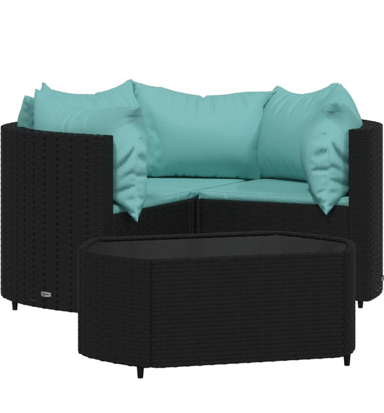 4-tlg. Garten-Lounge-Set mit Kissen Schwarz Poly Rattan