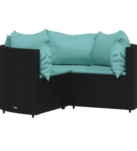 4-tlg. Garten-Lounge-Set mit Kissen Schwarz Poly Rattan