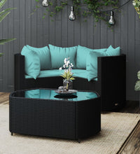 4-tlg. Garten-Lounge-Set mit Kissen Schwarz Poly Rattan