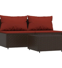 3-tlg. Garten-Lounge-Set mit Kissen Braun Poly Rattan