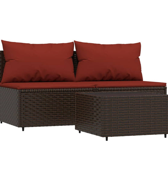 3-tlg. Garten-Lounge-Set mit Kissen Braun Poly Rattan