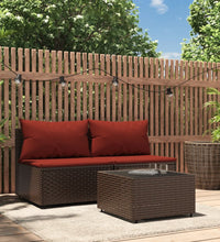 3-tlg. Garten-Lounge-Set mit Kissen Braun Poly Rattan