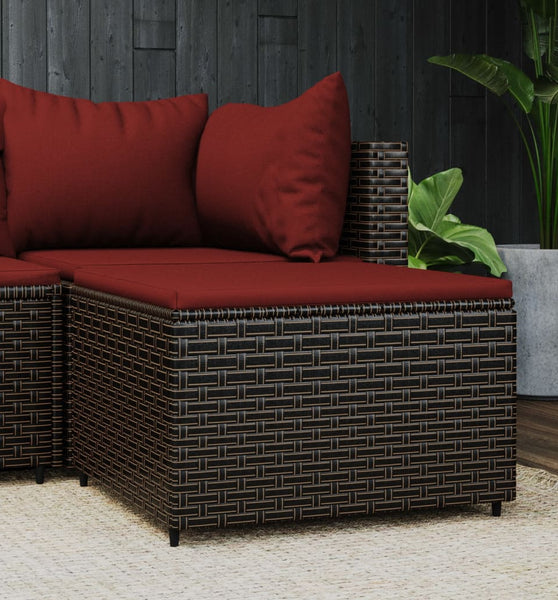 Gartenhocker mit Kissen Braun Poly Rattan