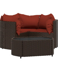 4-tlg. Garten-Lounge-Set mit Kissen Braun Poly Rattan