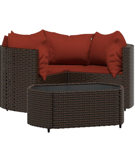 4-tlg. Garten-Lounge-Set mit Kissen Braun Poly Rattan