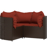 4-tlg. Garten-Lounge-Set mit Kissen Braun Poly Rattan