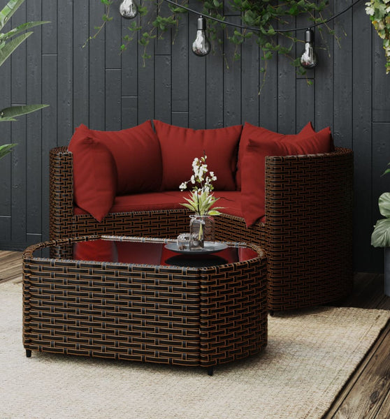 4-tlg. Garten-Lounge-Set mit Kissen Braun Poly Rattan