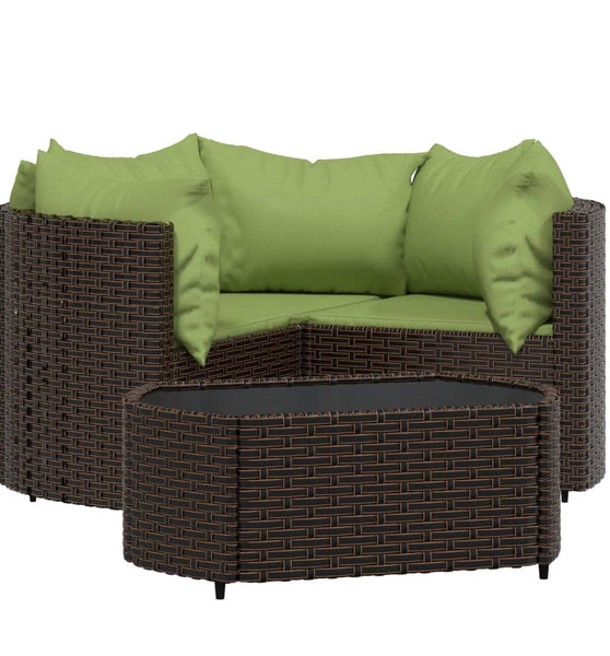 4-tlg. Garten-Lounge-Set mit Kissen Braun Poly Rattan