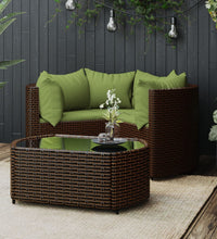 4-tlg. Garten-Lounge-Set mit Kissen Braun Poly Rattan