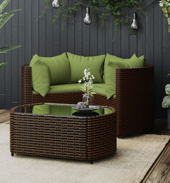 4-tlg. Garten-Lounge-Set mit Kissen Braun Poly Rattan