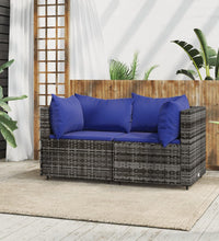 Garten-Ecksofas mit Kissen 2 Stk. Grau Poly Rattan