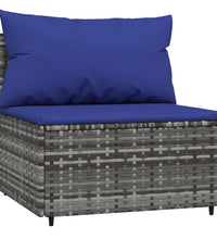 Garten-Mittelsofa mit Kissen Grau Poly Rattan