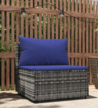 Garten-Mittelsofa mit Kissen Grau Poly Rattan