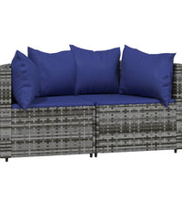 Garten-Ecksofas mit Kissen 2 Stk. Grau Poly Rattan