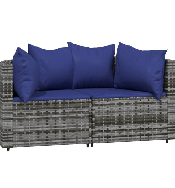 Garten-Ecksofas mit Kissen 2 Stk. Grau Poly Rattan