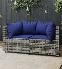 Garten-Ecksofas mit Kissen 2 Stk. Grau Poly Rattan