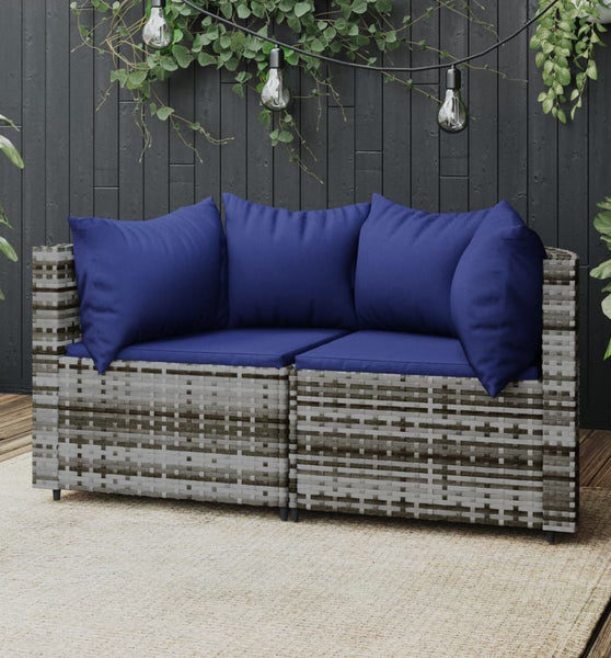 Garten-Ecksofas mit Kissen 2 Stk. Grau Poly Rattan