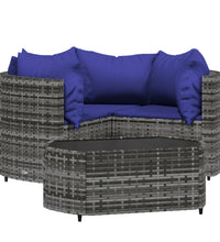 4-tlg. Garten-Lounge-Set mit Kissen Grau Poly Rattan