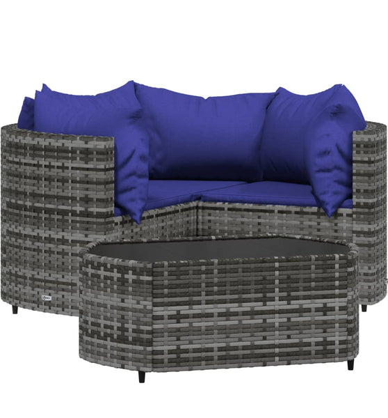 4-tlg. Garten-Lounge-Set mit Kissen Grau Poly Rattan