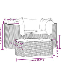 4-tlg. Garten-Lounge-Set mit Kissen Grau Poly Rattan