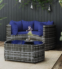 4-tlg. Garten-Lounge-Set mit Kissen Grau Poly Rattan