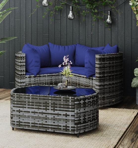 4-tlg. Garten-Lounge-Set mit Kissen Grau Poly Rattan