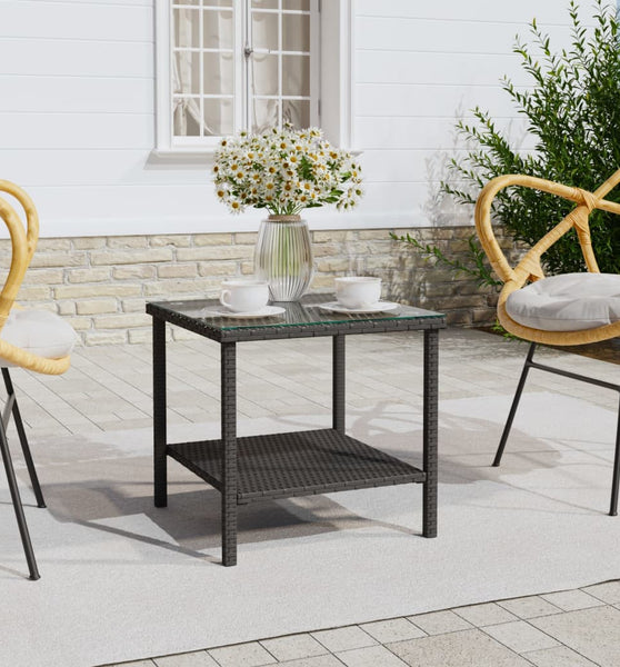 Beistelltisch Schwarz 45x45x45 cm Poly Rattan und Hartglas