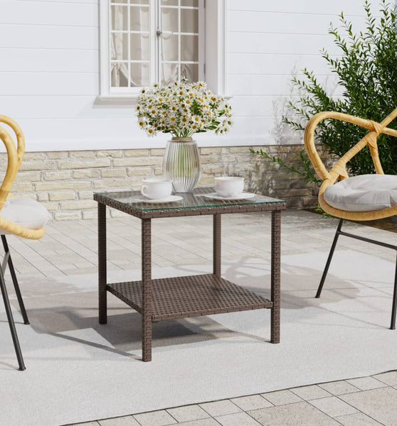 Beistelltisch Braun 45x45x45 cm Poly Rattan und Hartglas