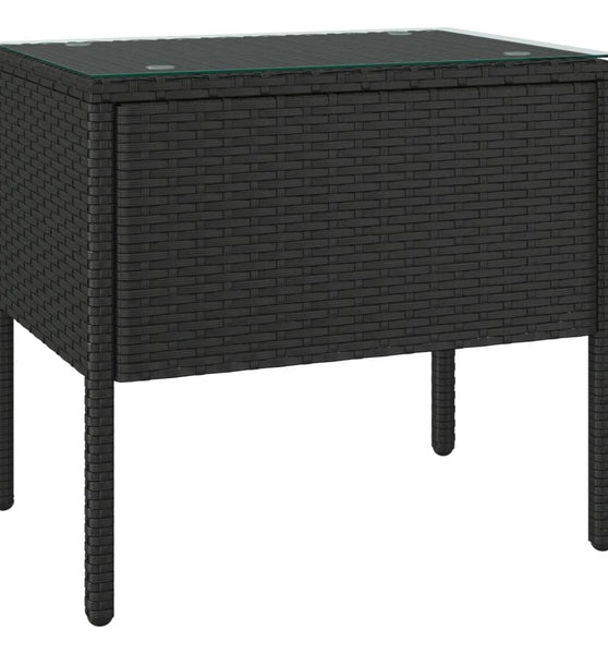 Beistelltisch Schwarz 53x37x48 cm Poly Rattan und Hartglas
